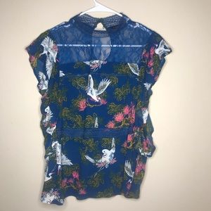 Lace Bird Print Shirt